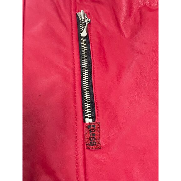 Guess Red Genuine Leather Zip Jacket Size L - Picture 6 of 13